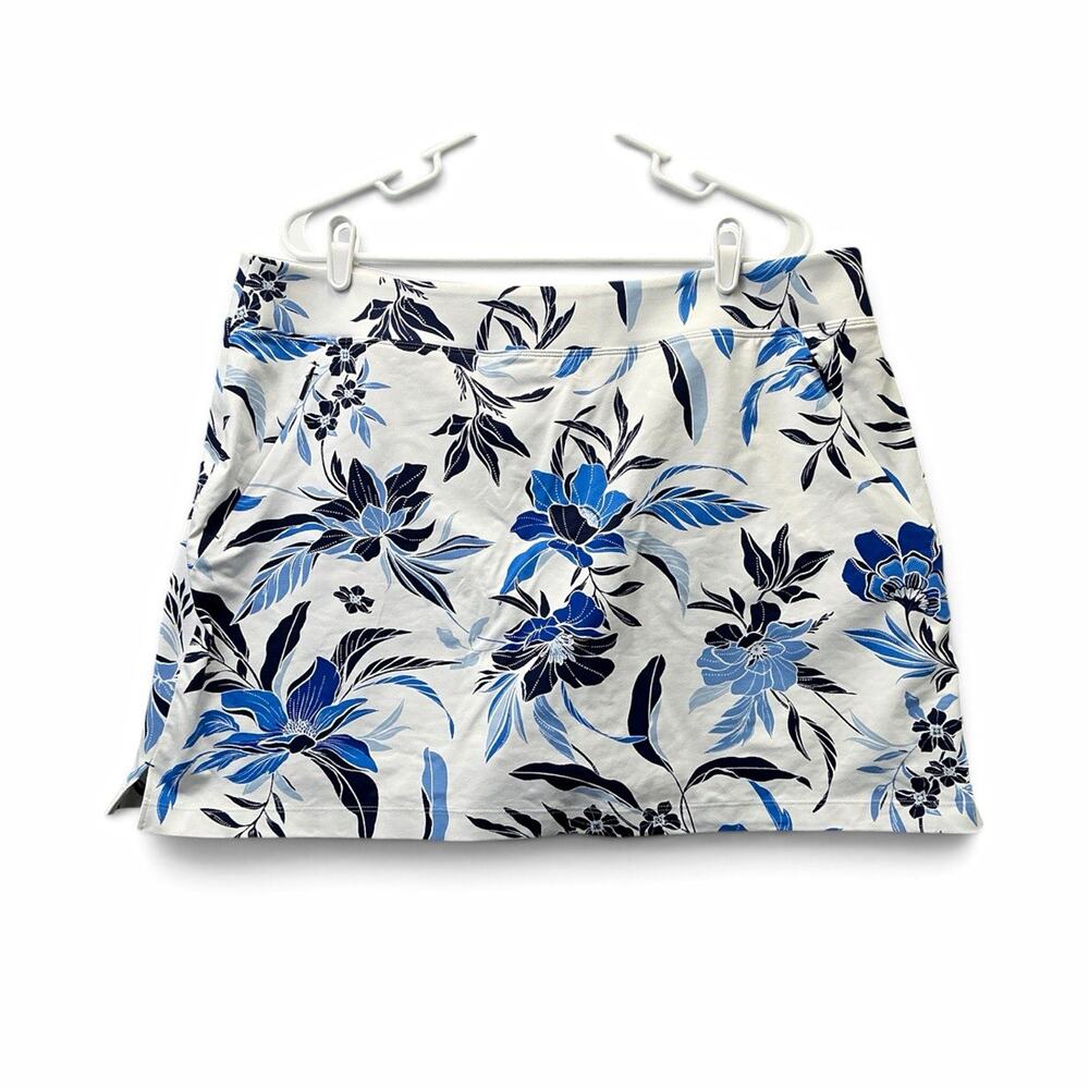 Tommy Bahama Womens XL Floral Skort Blue White Pull-On Pockets Golf Tennis